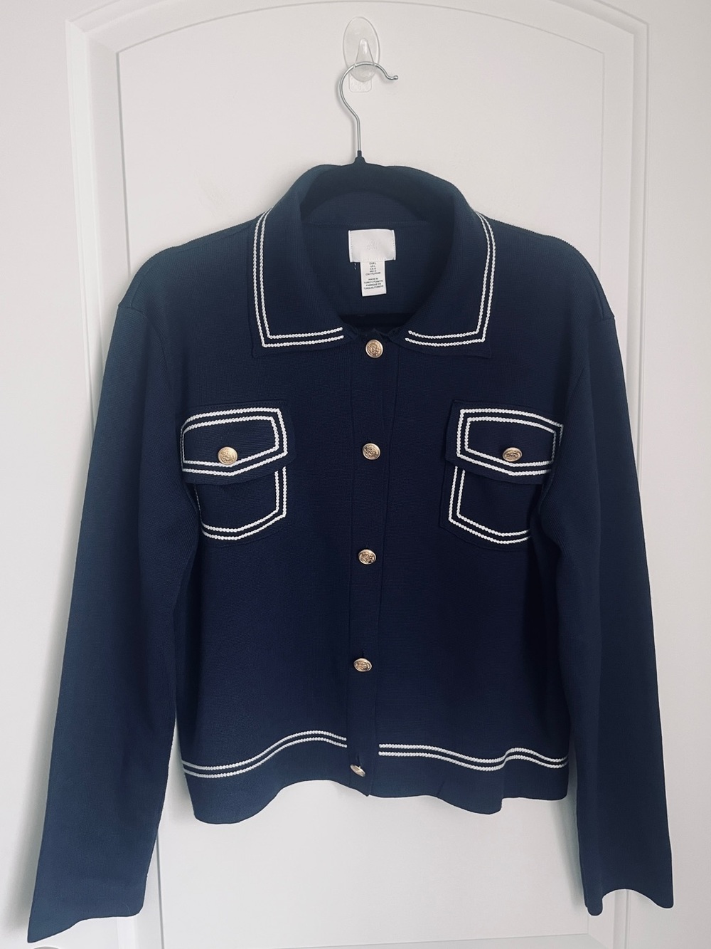 H&M Navy Cropped Knit Sweater Jacket - Size Large